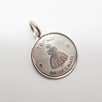 925 Sterling Silver Vintage "To My Bridesmaid" Charm Pendant