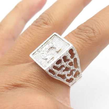 925 Sterling Silver Vintage Engraved Letter "G" Initial Statement Ring Size 10