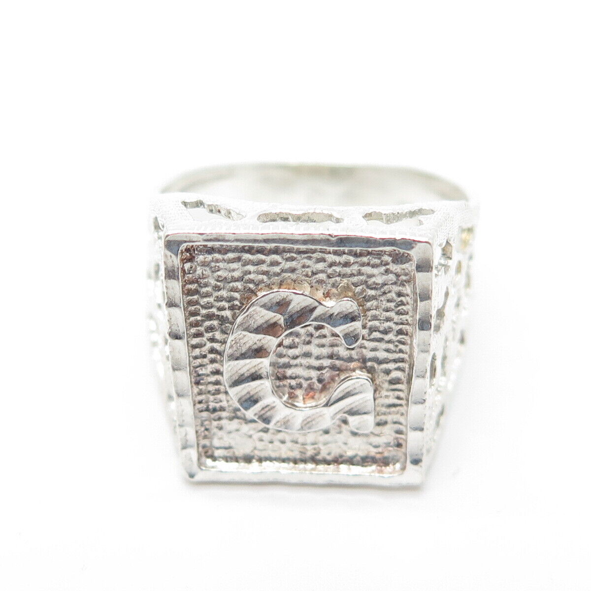 925 Sterling Silver Vintage Engraved Letter "G" Initial Statement Ring Size 10