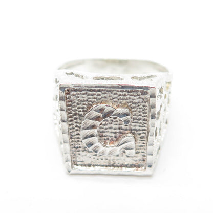 925 Sterling Silver Vintage Engraved Letter "G" Initial Statement Ring Size 10