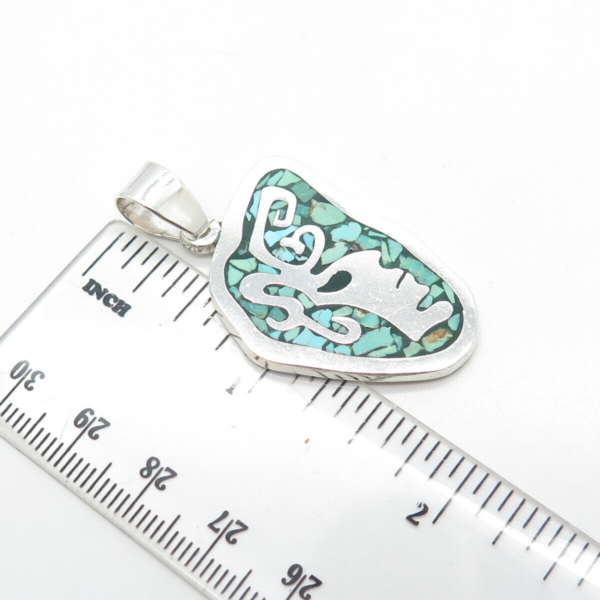 FORTINA MOTA Sterling Silver Vintage Mexico Taxco Real Turquoise Inlay Pendant