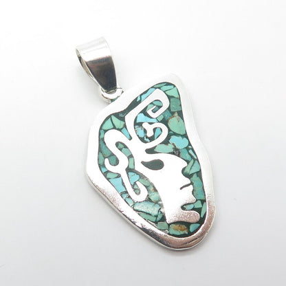 FORTINA MOTA Sterling Silver Vintage Mexico Taxco Real Turquoise Inlay Pendant