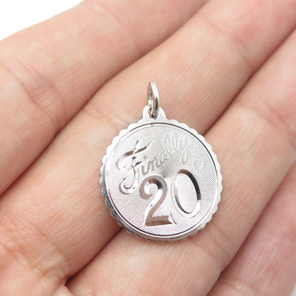 925 Sterling Silver Vintage "Finally 20" Charm Pendant