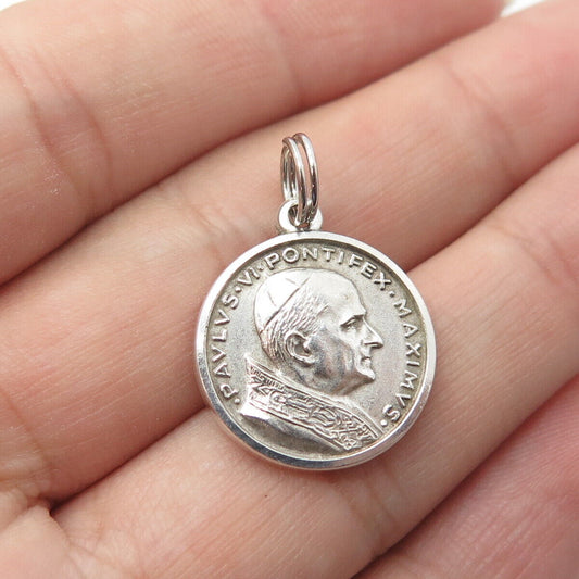 800 Silver Vintage Italy Roma "St. Peter's Basilica" Round Medal Charm Pendant