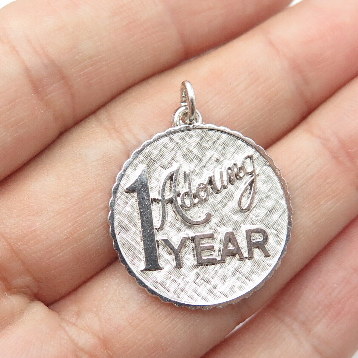 925 Sterling Silver Vintage "1 Year Adoring" Charm Pendant