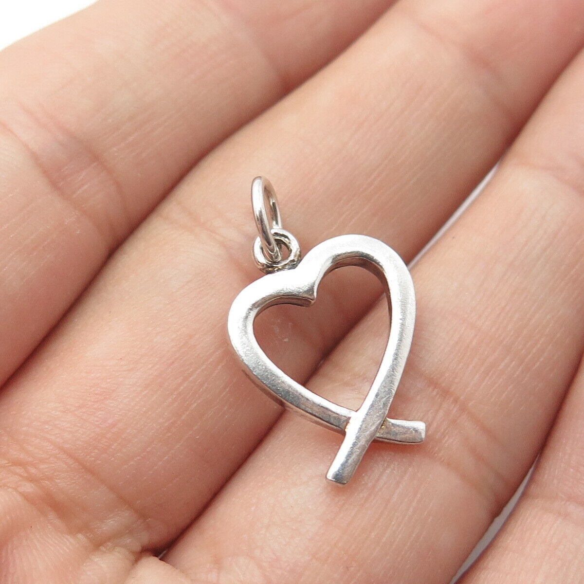 925 Sterling Silver Vintage Open Heart Charm Pendant