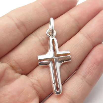 925 Sterling Silver Vintage Cross Modernist Pendant