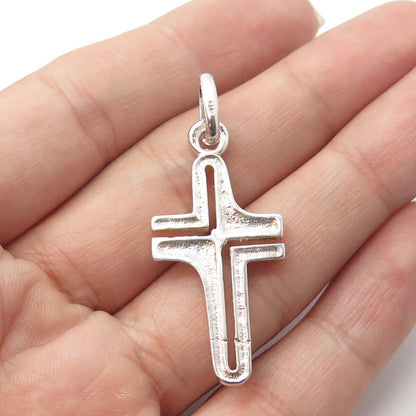 925 Sterling Silver Vintage Cross Modernist Pendant