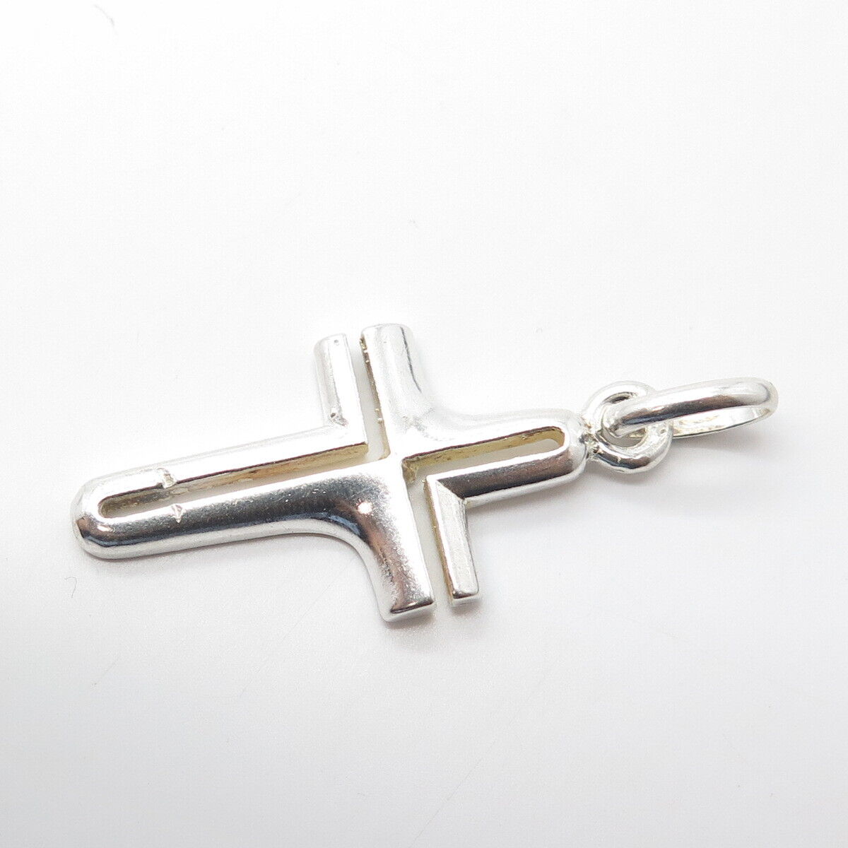 925 Sterling Silver Vintage Cross Modernist Pendant