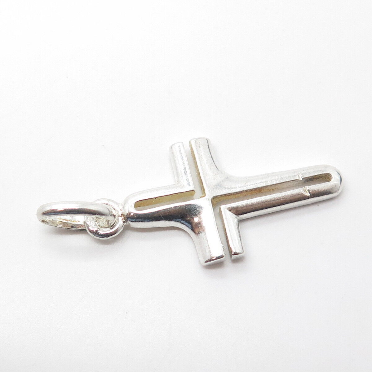 925 Sterling Silver Vintage Cross Modernist Pendant