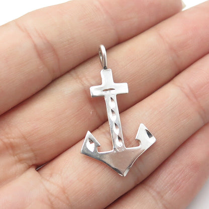 925 Sterling Silver Vintage Anchor Cross Textured Pendant