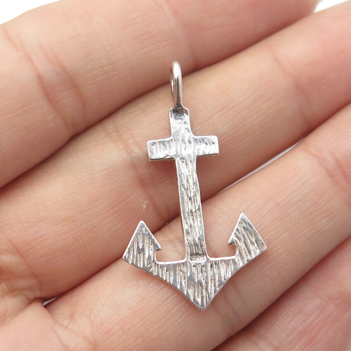 925 Sterling Silver Vintage Anchor Cross Textured Pendant