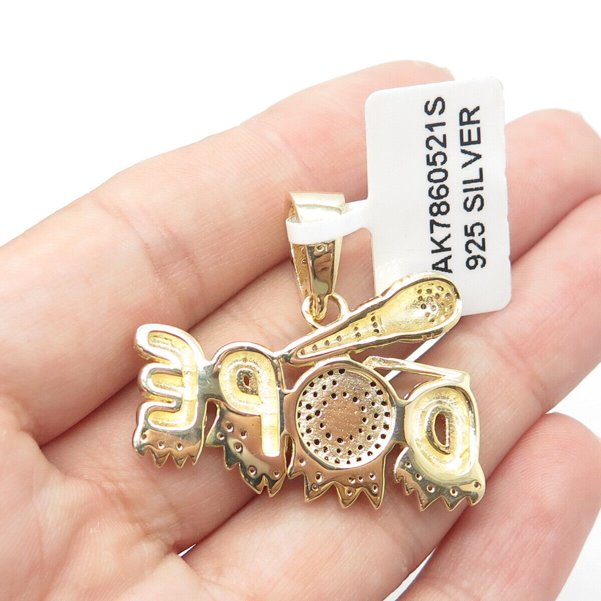 925 Sterling Silver Gold Plated Black Onyx C Z & Enamel "Dope" Musical Pendant