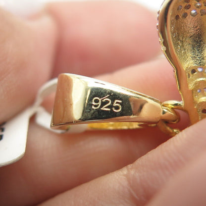 925 Sterling Silver Gold Plated Black Onyx C Z & Enamel "Dope" Musical Pendant