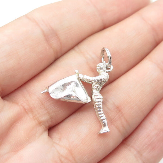 925 Sterling Silver Vintage Toreador 3D Charm Pendant