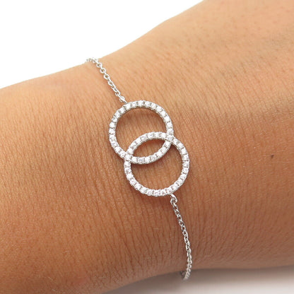 925 Sterling Silver White C Z Love Ring Cable Link Bracelet 7"