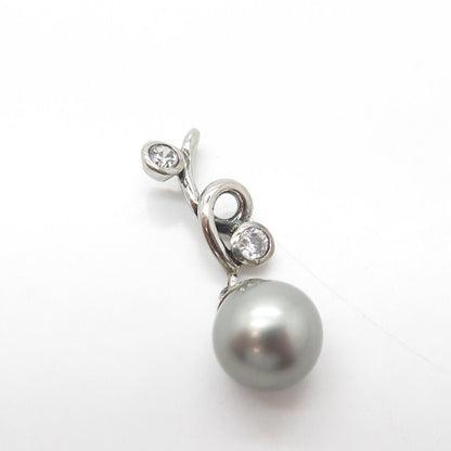 925 Sterling Silver Vintage Faux Pearl & C Z Swirl Pendant