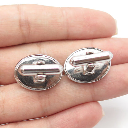 LAMODE 925 Sterling Silver Vintage Real Black Onyx Cartoon Hero Oval Cufflinks