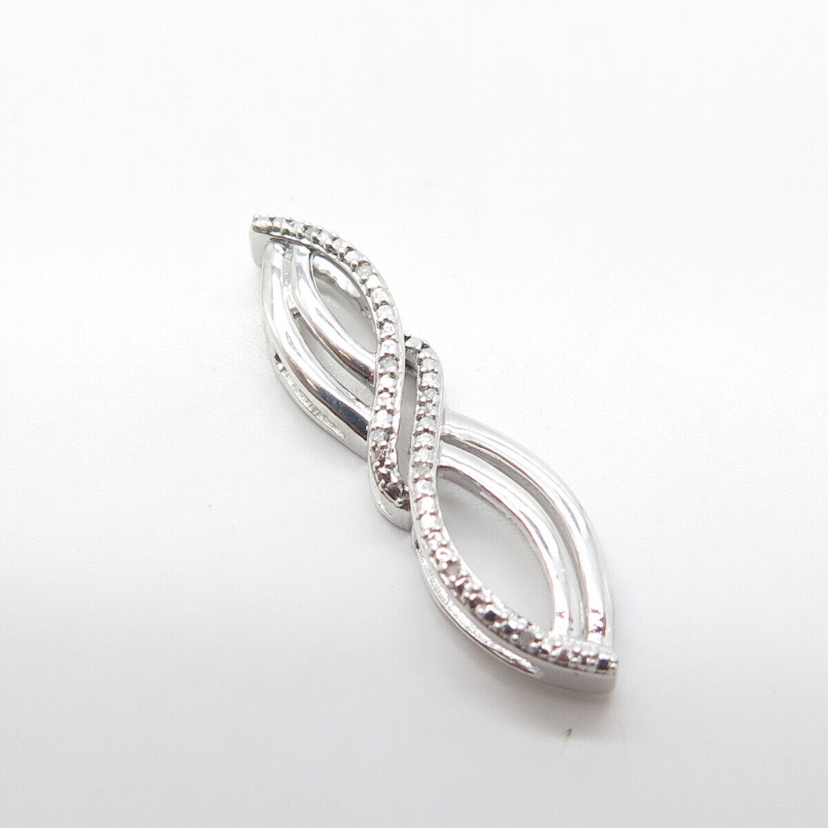 JANE SEYMOUR 925 Sterling Silver Real White Diamond Curved Infinity Pendant