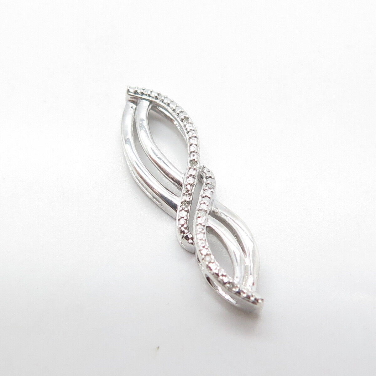 JANE SEYMOUR 925 Sterling Silver Real White Diamond Curved Infinity Pendant