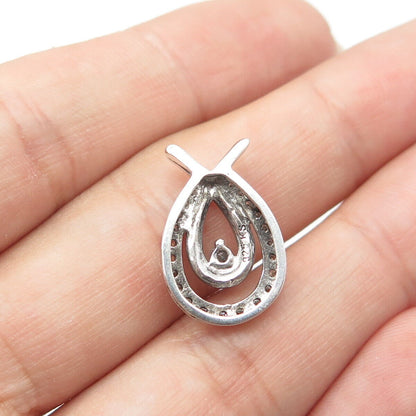 925 Sterling Silver Real White Diamond Teardrop Slide Pendant