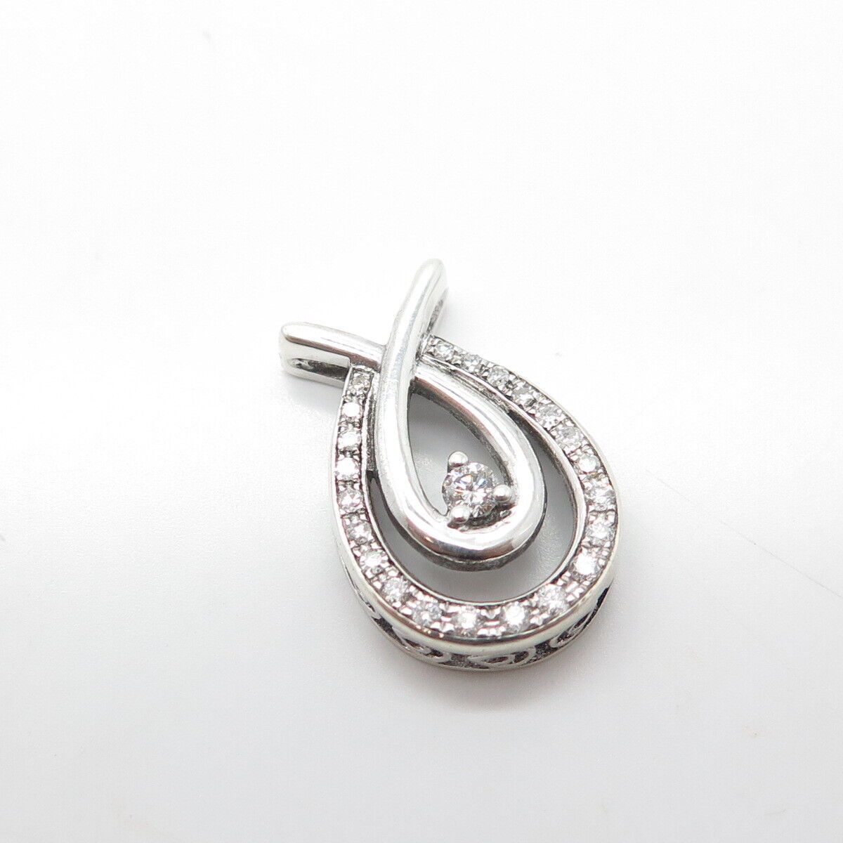 925 Sterling Silver Real White Diamond Teardrop Slide Pendant