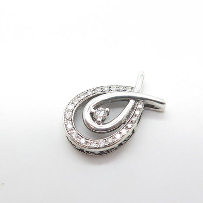 925 Sterling Silver Real White Diamond Teardrop Slide Pendant