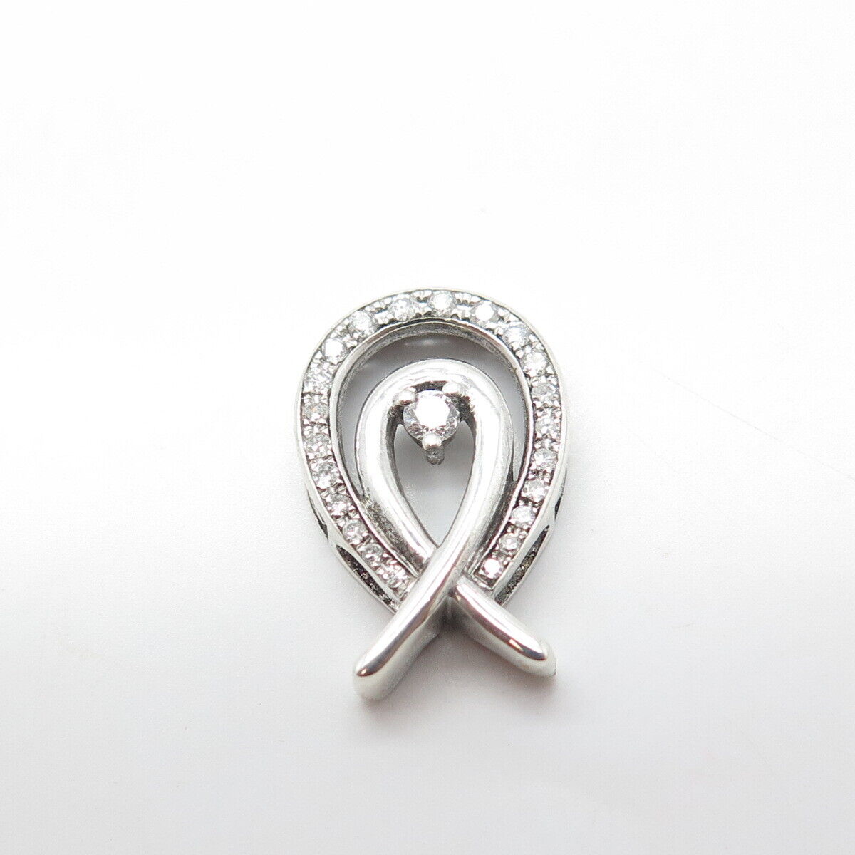 925 Sterling Silver Real White Diamond Teardrop Slide Pendant