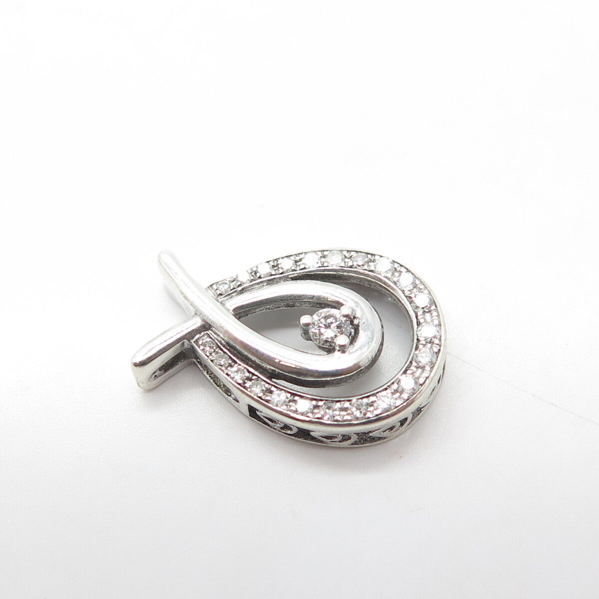 925 Sterling Silver Real White Diamond Teardrop Slide Pendant