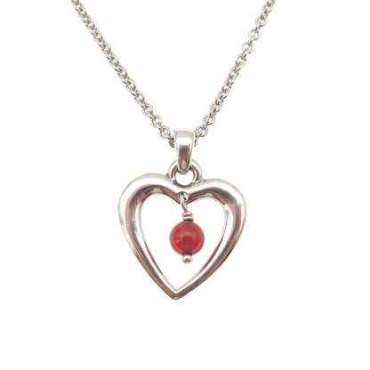 James Avery 925 Sterling Vintage Real Red Garnet Heart Cable Chain Necklace 24"