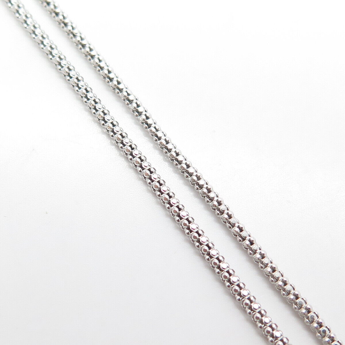 925 Sterling Silver Real Diamond Heart Adjustable Popcorn Chain Necklace 20"