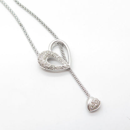 925 Sterling Silver Real Diamond Heart Adjustable Popcorn Chain Necklace 20"