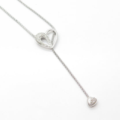 925 Sterling Silver Real Diamond Heart Adjustable Popcorn Chain Necklace 20"