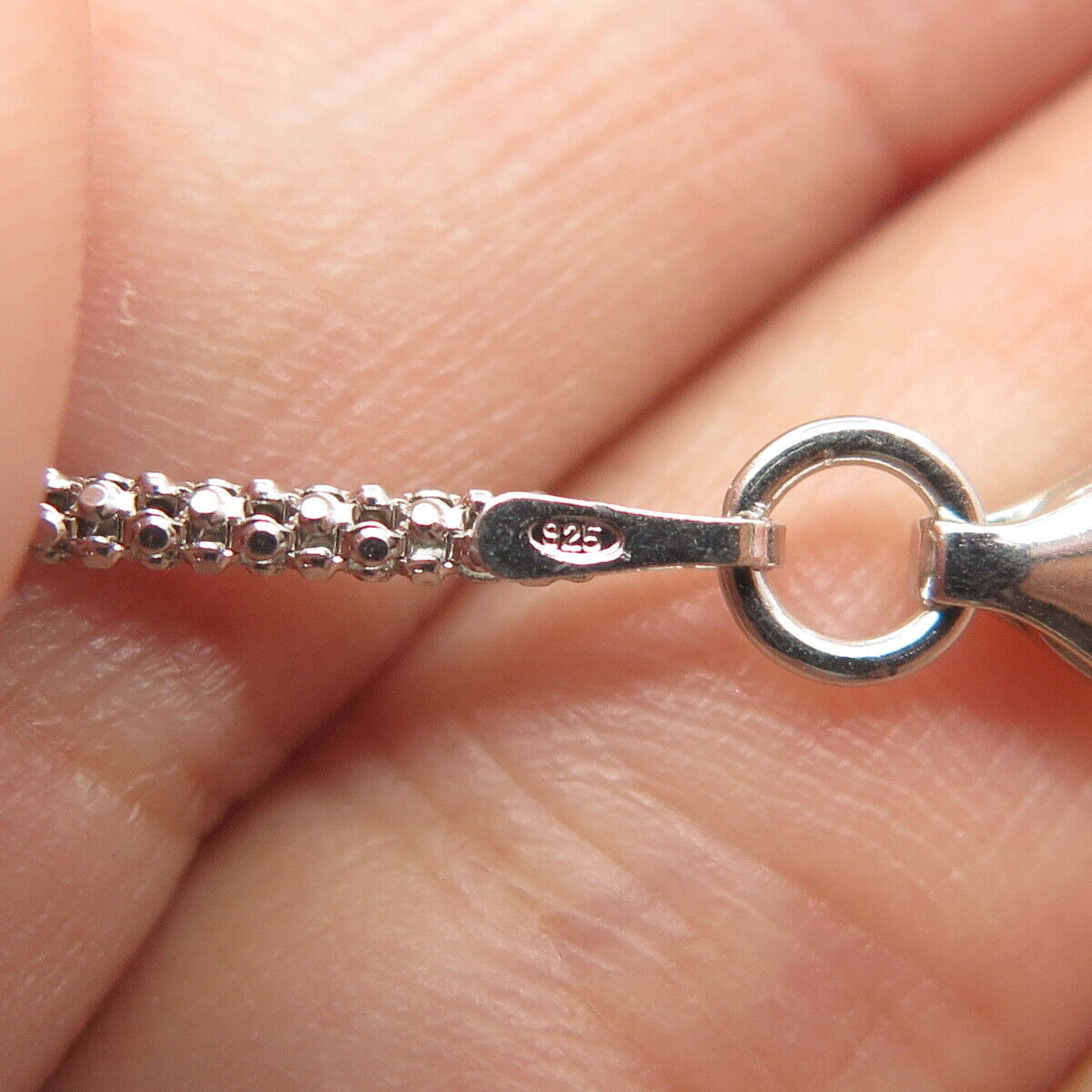 925 Sterling Silver Real Diamond Heart Adjustable Popcorn Chain Necklace 20"