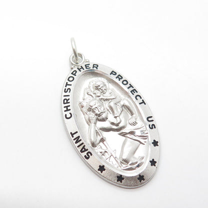 925 Sterling Silver Vintage Enamel St. Christopher Religious Pendant