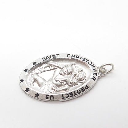 925 Sterling Silver Vintage Enamel St. Christopher Religious Pendant