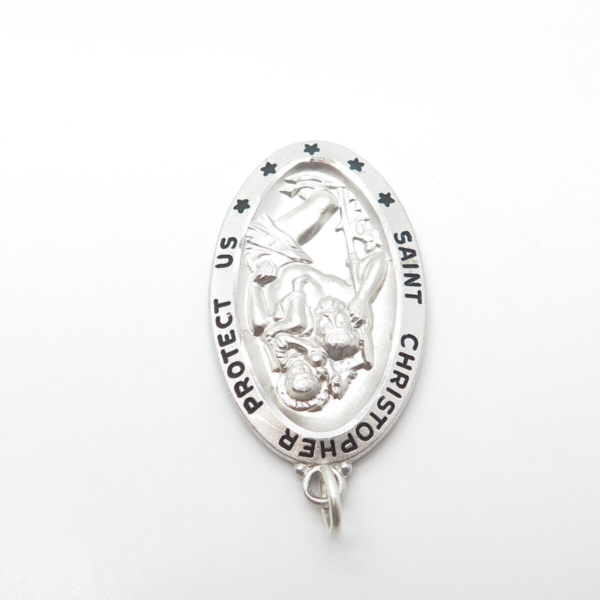 925 Sterling Silver Vintage Enamel St. Christopher Religious Pendant