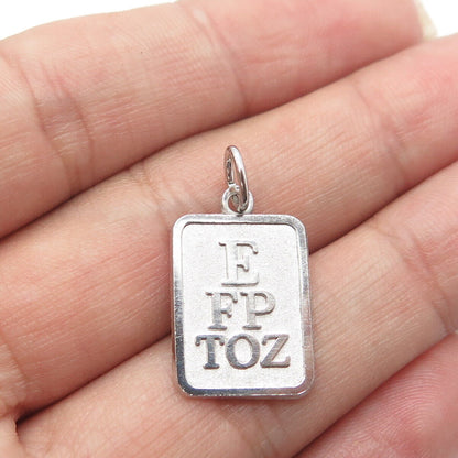 925 Sterling Silver Vintage Snellen Chart Rectangle Charm Pendant