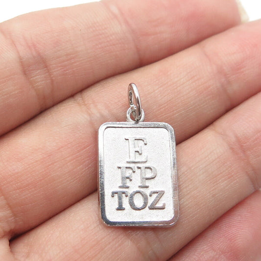 925 Sterling Silver Vintage Snellen Chart Rectangle Charm Pendant