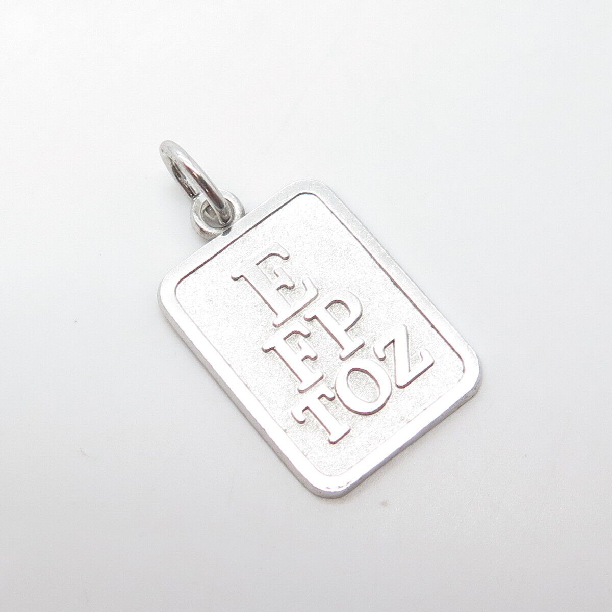 925 Sterling Silver Vintage Snellen Chart Rectangle Charm Pendant