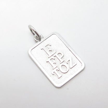 925 Sterling Silver Vintage Snellen Chart Rectangle Charm Pendant