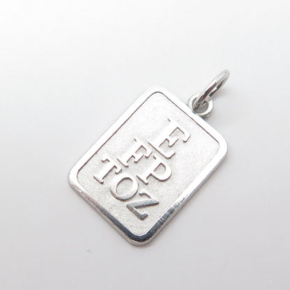 925 Sterling Silver Vintage Snellen Chart Rectangle Charm Pendant