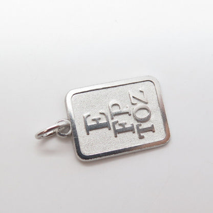 925 Sterling Silver Vintage Snellen Chart Rectangle Charm Pendant