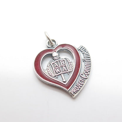 ABWA 925 Sterling Silver Vintage 1982 Enamel Project Commitment Heart Pendant