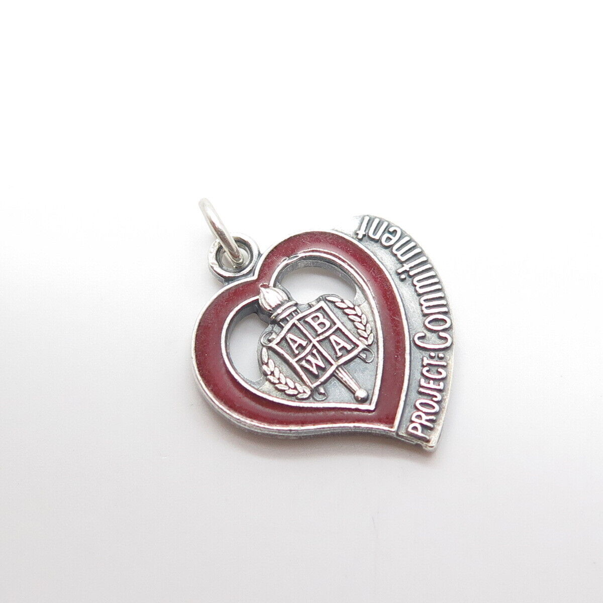 ABWA 925 Sterling Silver Vintage 1982 Enamel Project Commitment Heart Pendant