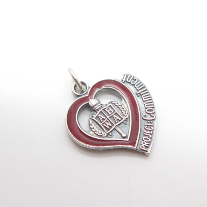 ABWA 925 Sterling Silver Vintage 1982 Enamel Project Commitment Heart Pendant