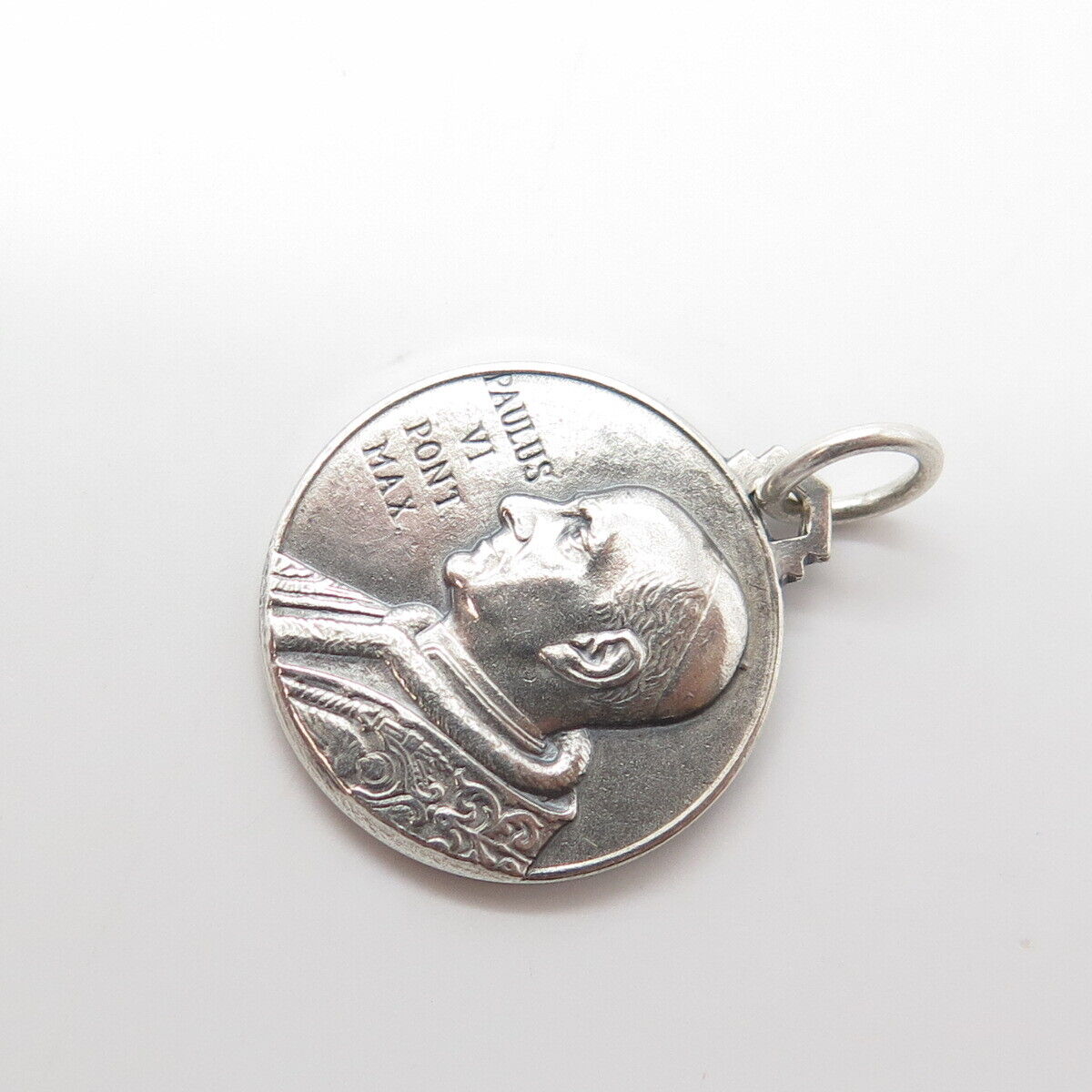 800 Silver Vintage Paulus VI Pont Max Religious Medal Charm Pendant