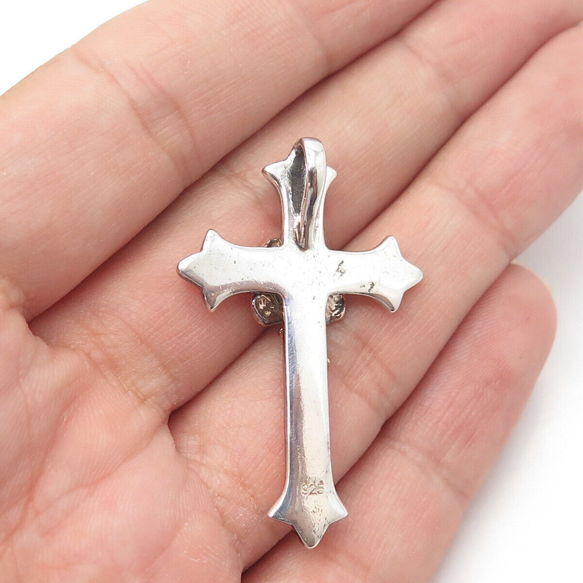 925 Sterling Silver 2-Tone Vintage Rose Floral Cross Slide Pendant