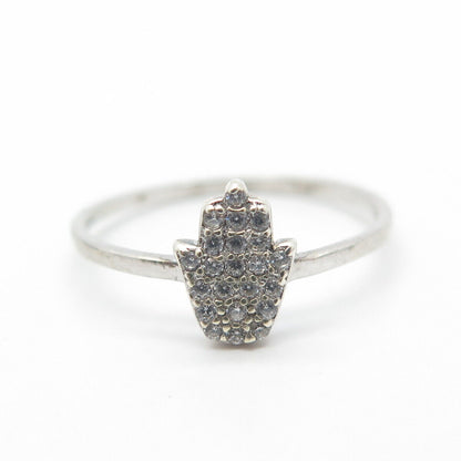 925 Sterling Silver Pave C Z Hand Ring Size 6.5