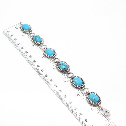 HAN 925 Sterling Silver Vintage Italy Faux Turquoise Tennis Link Bracelet 7.5"